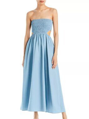 FORE Smocked Fit & Flare Midi Dress Blue Strapless Size XS